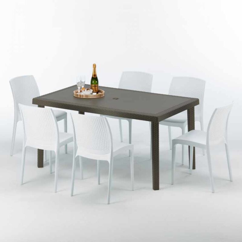 

Mesa Rectangular Marrón 150x90 cm y 6 Sillas De Colores Focus | Boheme blanco