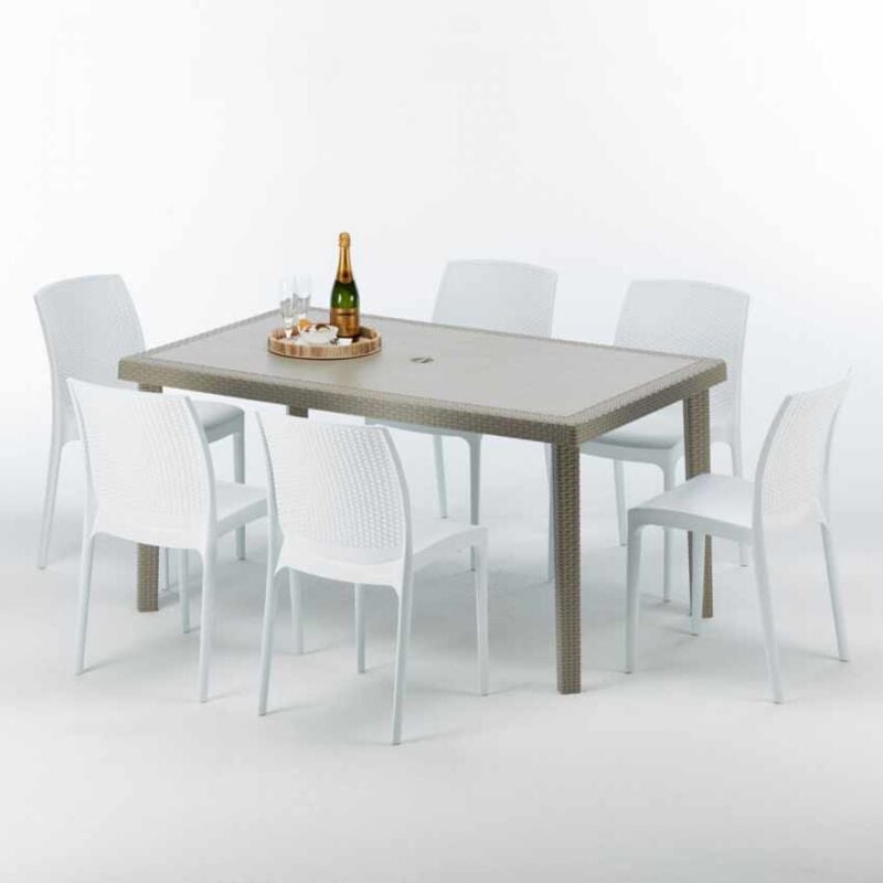 

Mesa Rectangular Beige 150x90 cm y 6 Sillas De Colores Marion | Boheme blanco
