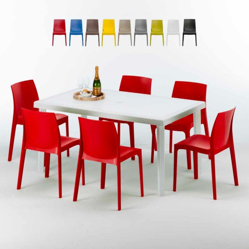 

Mesa Rectangular Blanca 150x90 cm y 6 Sillas De Colores Rome Summerlife | Rojo