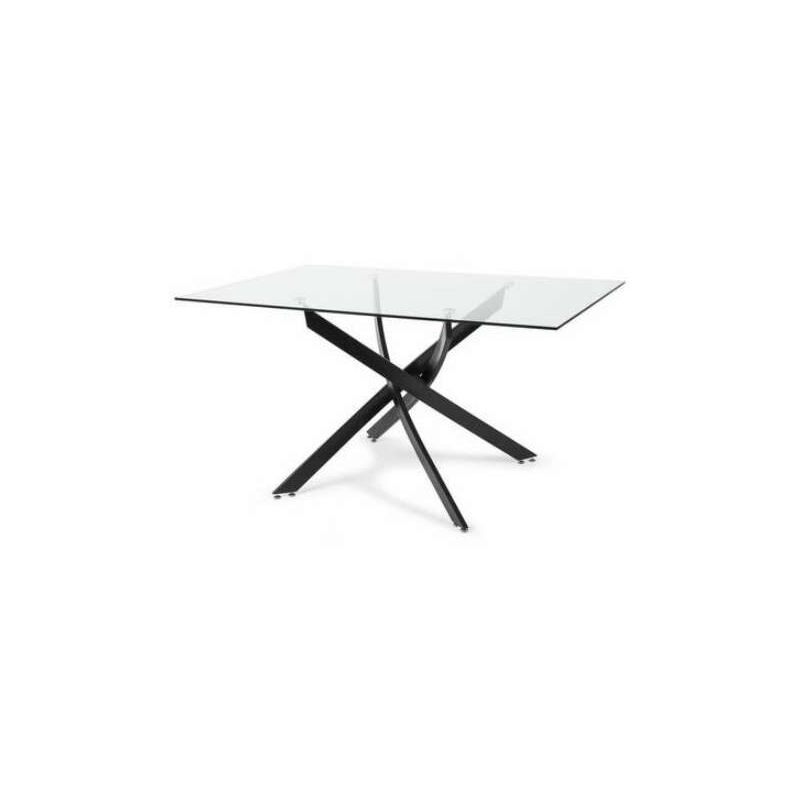 

Mesa rectangular de cristal y patas cromadas o negras Nesy. 140 cm(ancho) 75 cm(altura) 90 cm(fondo) Color PATAS NEGRAS