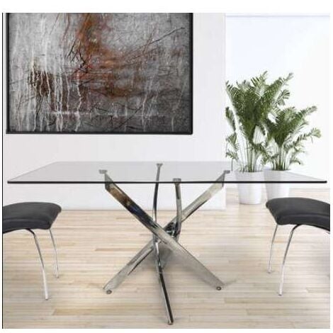 Mesa rectangular Nesy de cristal y patas cromadas 140 cm(ancho) 75 cm(altura) 90 cm(fondo)