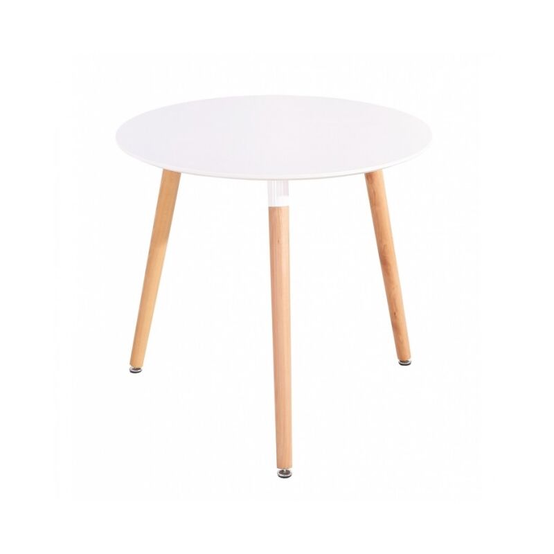 

Mesa redonda Ø 80 cm Blanco mate con patas de madera de haya | Blanco