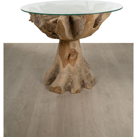 Mesa Redonda Base Raices Madera Teka C/Vidrio