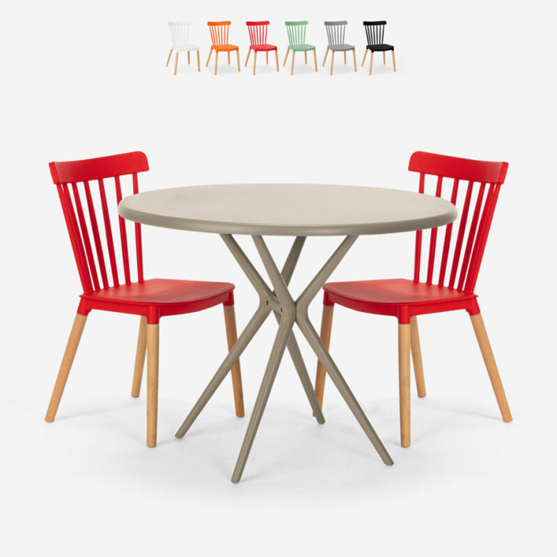 

Juego mesa diseño redondo beige 80 cm 2 sillas Eskil | Color: Rojo