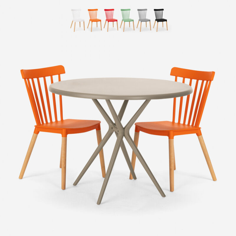 

Juego mesa diseño redondo beige 80 cm 2 sillas Eskil | Color: Naranja