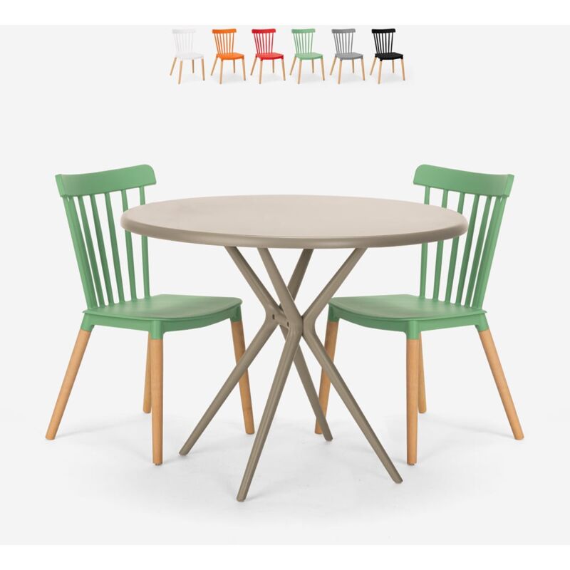 

Juego mesa diseño redondo beige 80 cm 2 sillas Eskil | Color: Verde oscuro