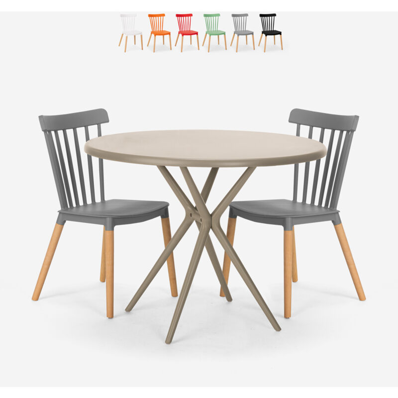 

Juego mesa diseño redondo beige 80 cm 2 sillas Eskil | Color: Gris