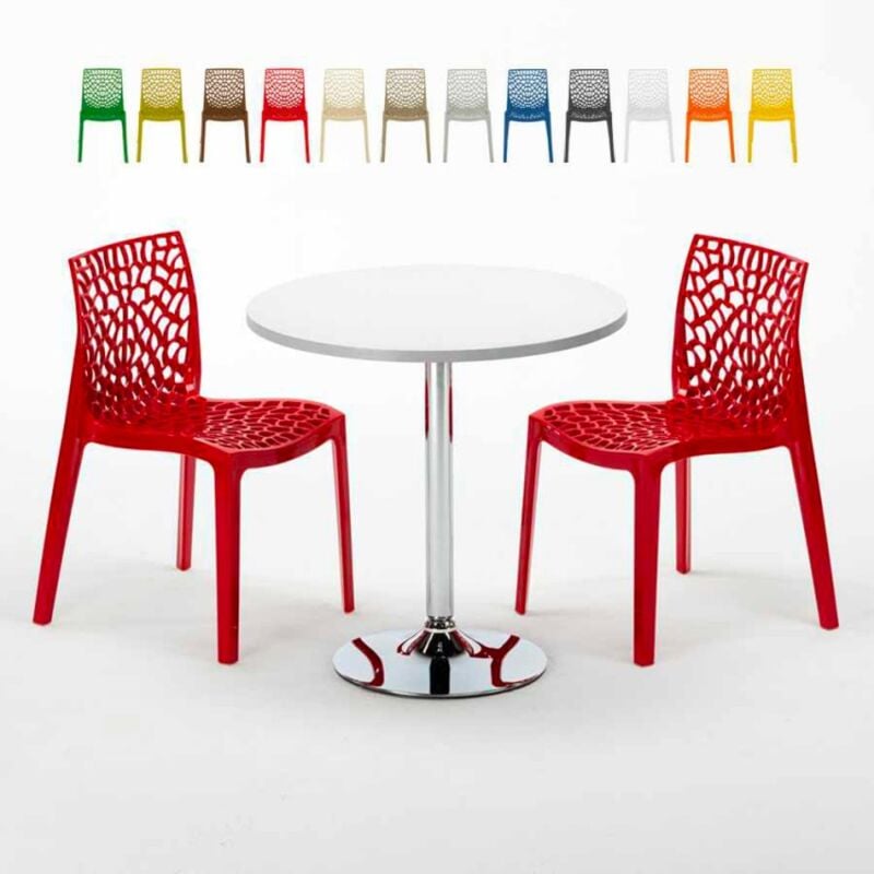 

Grand Soleil - Mesa Redonda Blanca 70x70 cm con Base de Acero y 2 Sillas De Colores Gruvyer Long Island | Color: Rojo