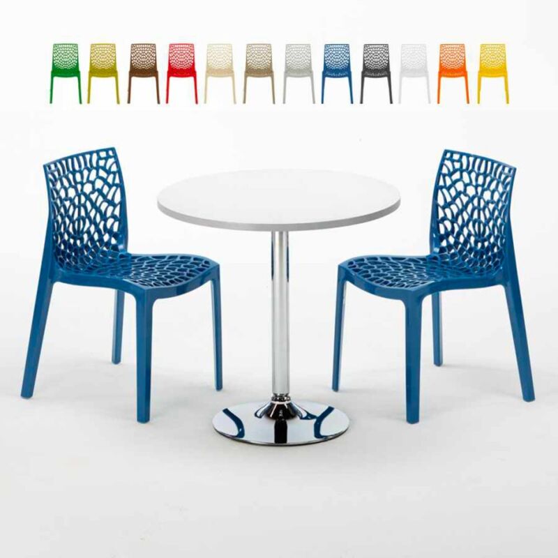 

Grand Soleil - Mesa Redonda Blanca 70x70 cm con Base de Acero y 2 Sillas De Colores Gruvyer Long Island | Color: Azul Marino