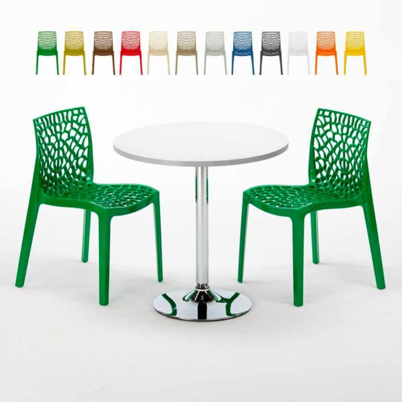 

Grand Soleil - Mesa Redonda Blanca 70x70 cm con Base de Acero y 2 Sillas De Colores Gruvyer Long Island | Color: Verde
