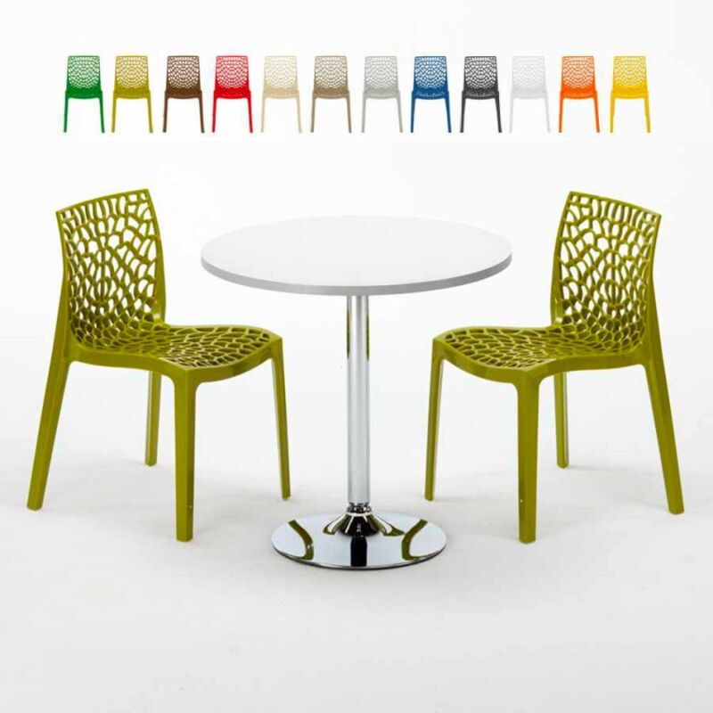 

Grand Soleil - Mesa Redonda Blanca 70x70 cm con Base de Acero y 2 Sillas De Colores Gruvyer Long Island | Color: Verde Anís