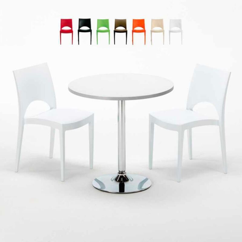 

Grand Soleil - Mesa Redonda Blanca 70x70 cm y 2 Sillas De Colores Paris Long Island | Color: Blanco