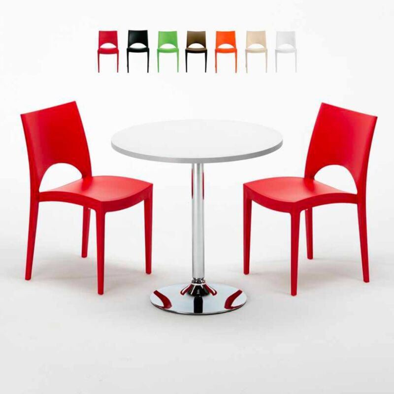 

Grand Soleil - Mesa Redonda Blanca 70x70 cm y 2 Sillas De Colores Paris Long Island | Color: Rojo