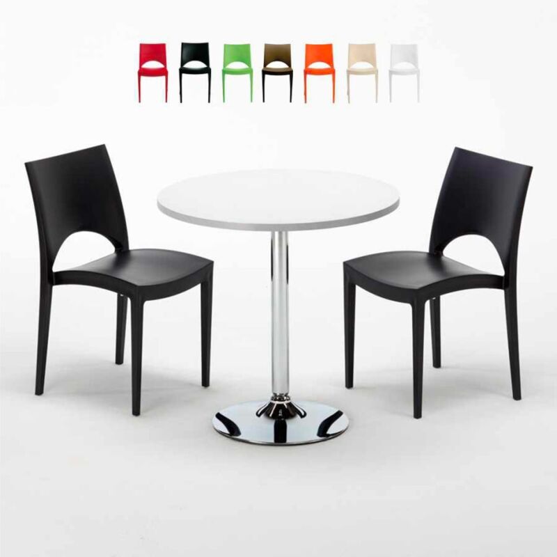 

Grand Soleil - Mesa Redonda Blanca 70x70 cm y 2 Sillas De Colores Paris Long Island | Color: Negro