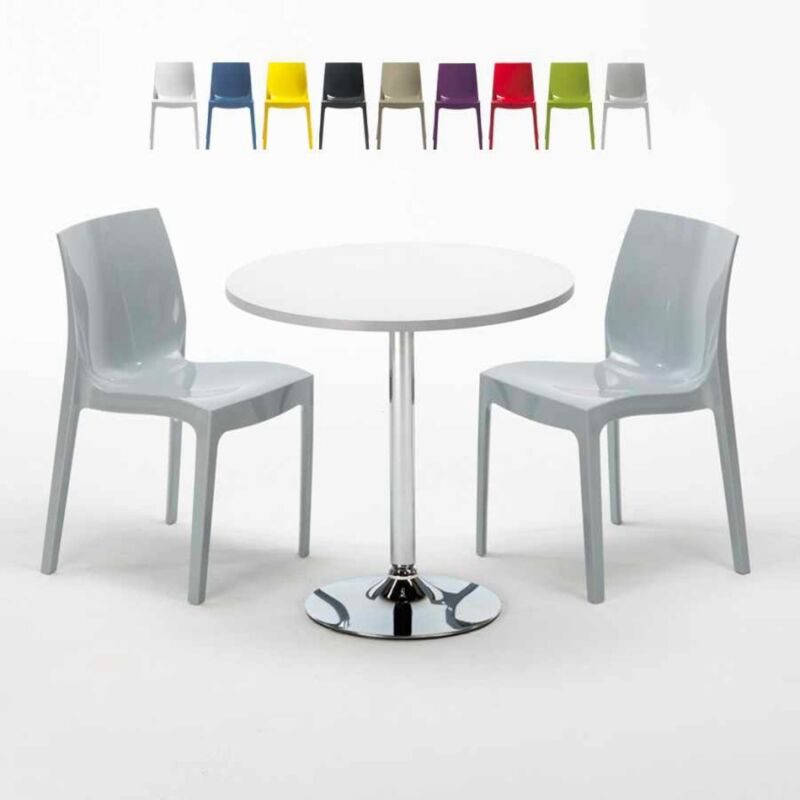 

Grand Soleil - Mesa Redonda Blanca 70x70 cm con Base de Acero y 2 Sillas De Colores Ice Long Island | Color: Gris