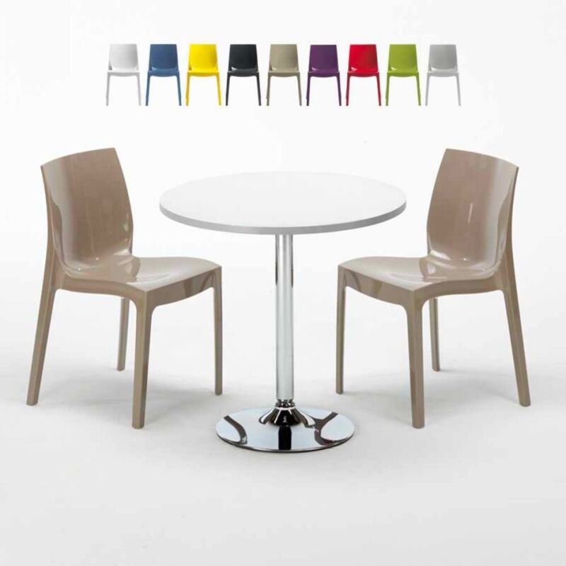 

Grand Soleil - Mesa Redonda Blanca 70x70 cm con Base de Acero y 2 Sillas De Colores Ice Long Island | Color: Beige