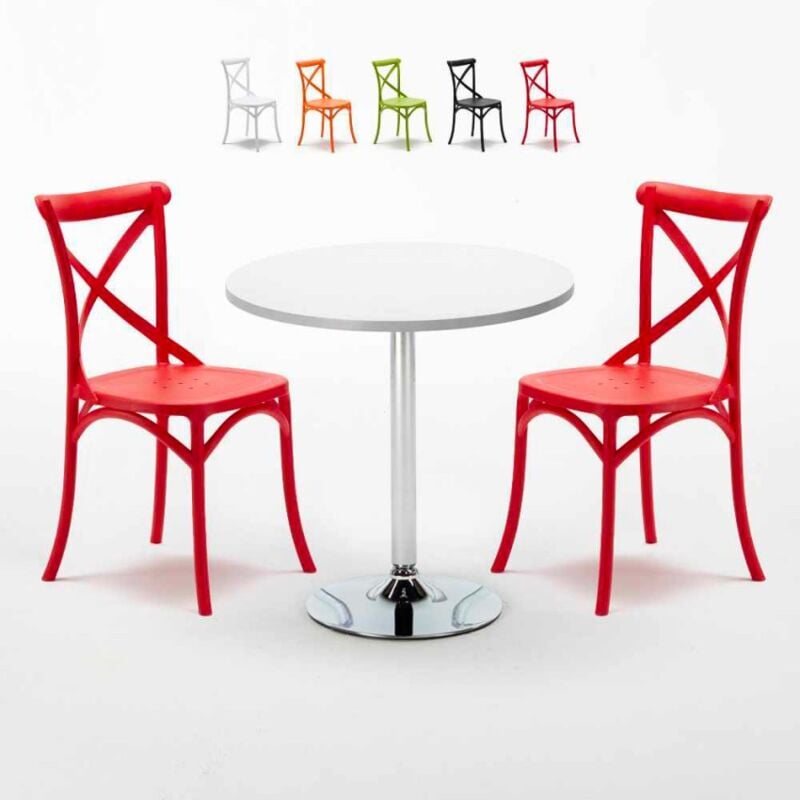

Mesa Redonda Blanca Con 2 Sillas De Colores Interior Bar Vintage Long Island | Color: Rojo
