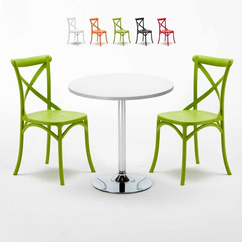 

Mesa Redonda Blanca Con 2 Sillas De Colores Interior Bar Vintage Long Island | Color: Verde