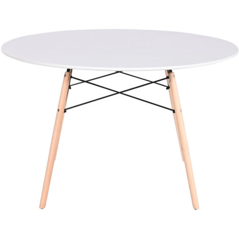 Mesa Redonda Comedor Mdf Abedul 120X120X74 Blanco