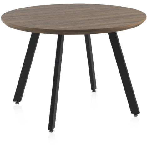 Mesa Redonda De Melamina Efecto Madera De 110 Cm De Diámetro Con Patas De Metal