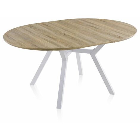 Mesa redonda extensible Aeris Roble - Blanco 120cm (ancho) x 75cm (alto)