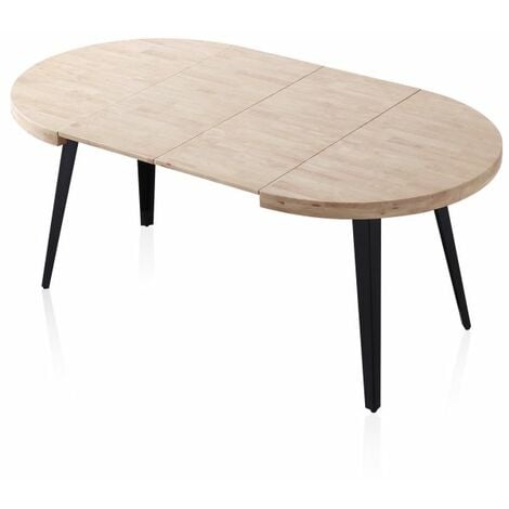 Mesa redonda extensible Berg Negro - Roble 100cm (ancho) x 78cm (alto)