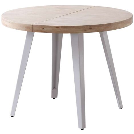 Mesa redonda extensible Berg roble nordish patas blancas, 76 cm(alto) 120/160/200cm(ancho) 120cm(largo)