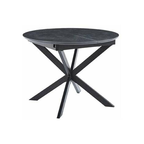 Mesa redonda extensible Vulcano acabado negro, 75cm(alto) 100-140cm(ancho) 100cm(largo)
