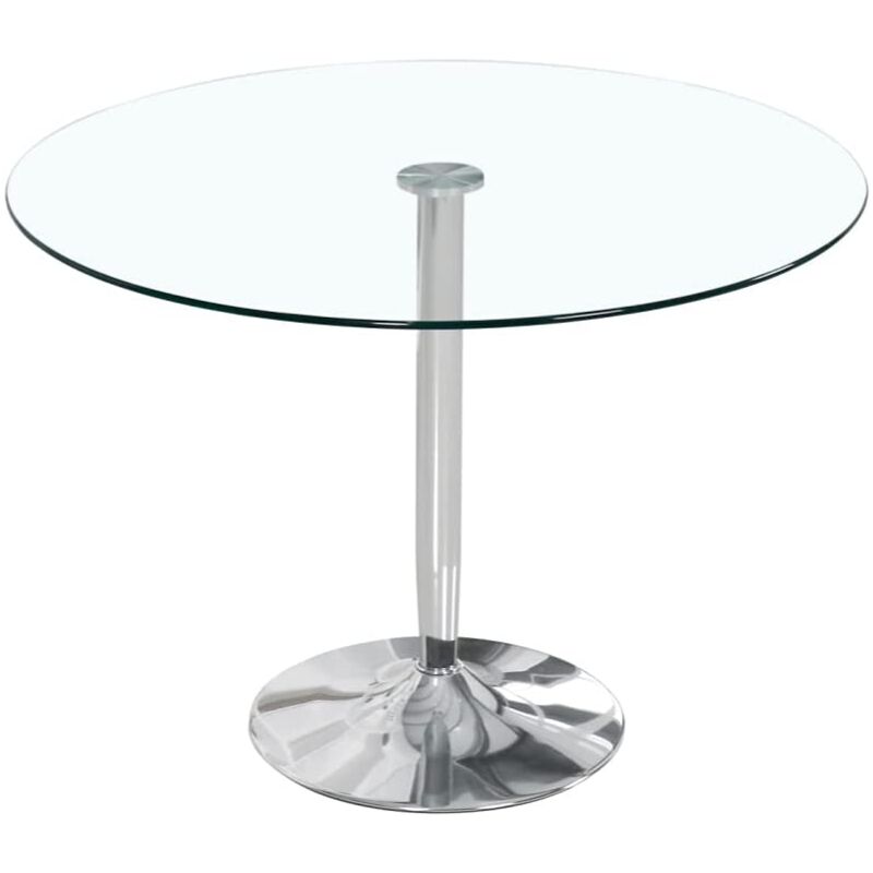 

Mesa redonda Lago tapa cristal y base cromada. 75 cm(alto)100 cm(ancho) Color CRISTAL