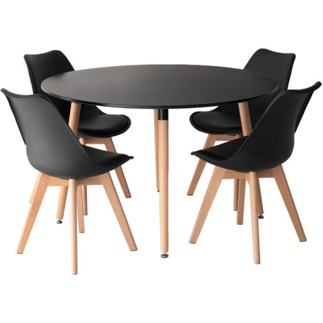 Mesa redonda MARTHA 120cm y 4 sillas NORA negro