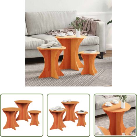 Mesa redonda -  Mesa de Café 3 pcs Marrón cera