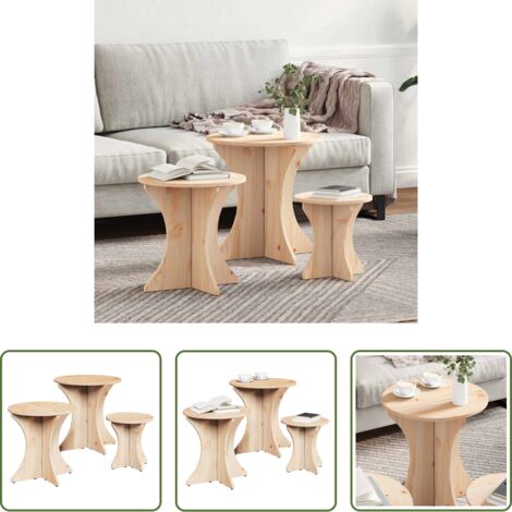 Mesa redonda -  Mesa de Café 3 pcs Natural