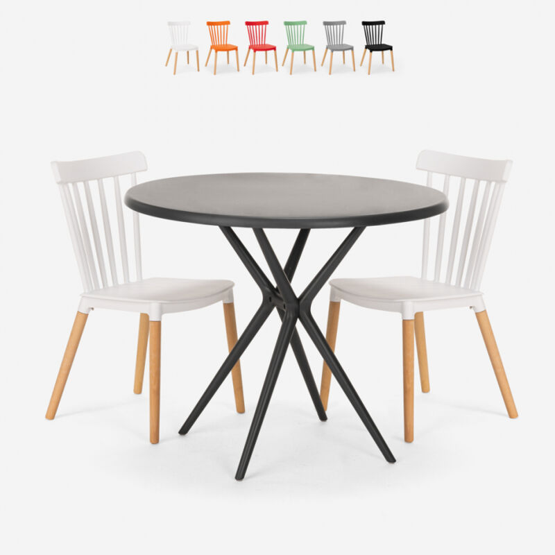 

Mesa redonda negra diseño 80 cm 2 sillas Eskil Black | Color: Blanco