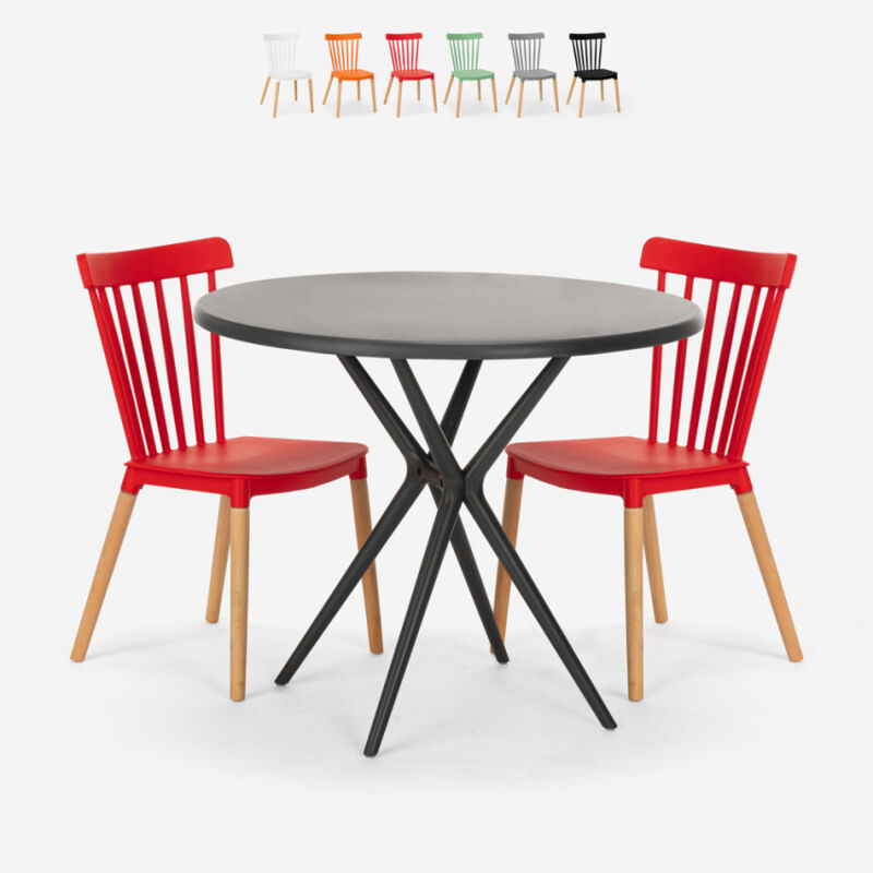 

Mesa redonda negra diseño 80 cm 2 sillas Eskil Black | Color: Rojo