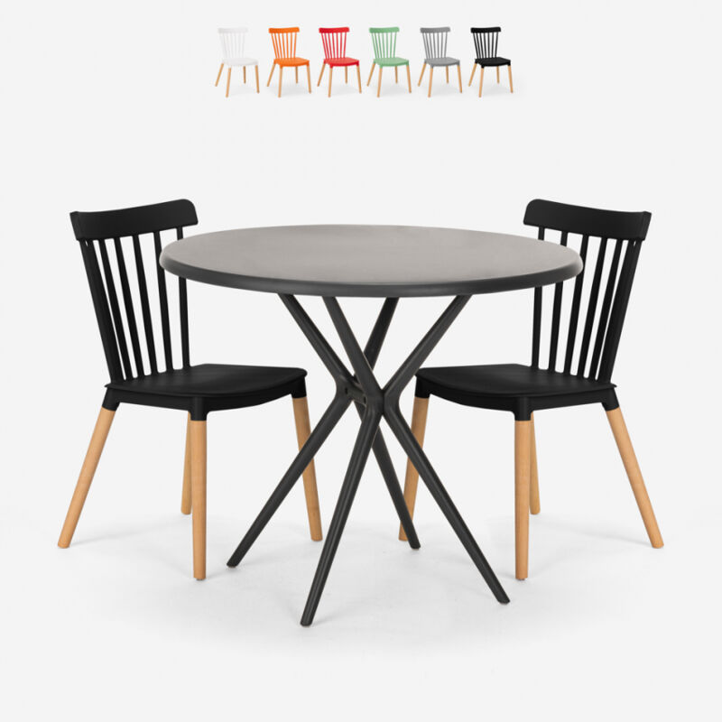 

Mesa redonda negra diseño 80 cm 2 sillas Eskil Black | Color: Negro