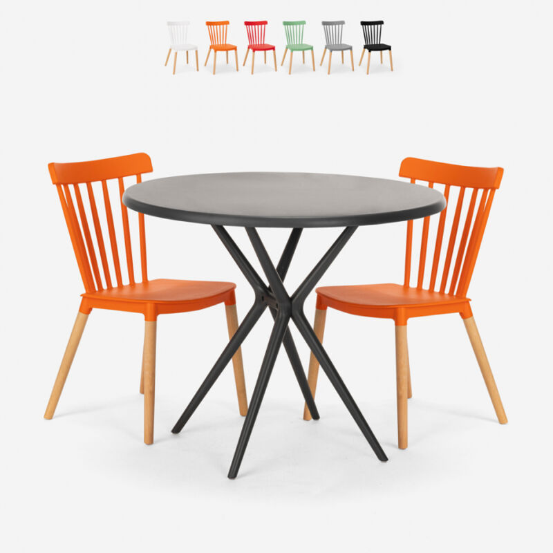 

Mesa redonda negra diseño 80 cm 2 sillas Eskil Black | Color: Naranja