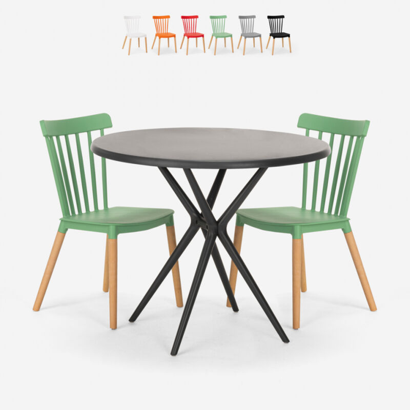 

Mesa redonda negra diseño 80 cm 2 sillas Eskil Black | Color: Verde oscuro