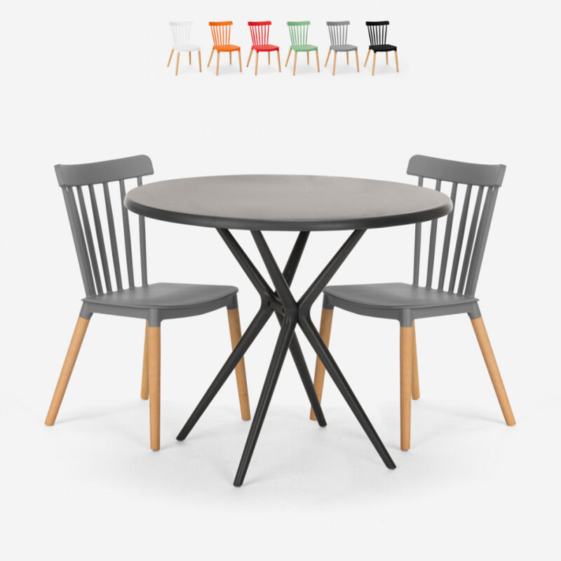 

Mesa redonda negra diseño 80 cm 2 sillas Eskil Black | Color: Gris