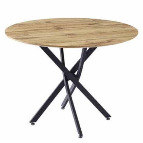 Mesa redonda Nesy tapa efecto madera y patas metálicas 75 cm(alto) 103cm(ancho) 103cm(largo)