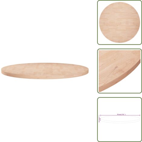 Mesa redonda - vidaXL Superficie de mesa redonda madera de roble sin tratar Ø70x2,5cm - Mesa de centro