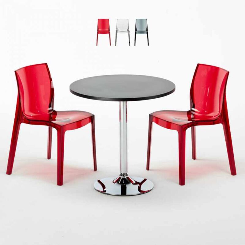 

Grand Soleil - Mesa Redonda Negra 70x70 cm y Sillas De Colores Transparentes Femme Fatale Ghost | Color: Rojo Transparente
