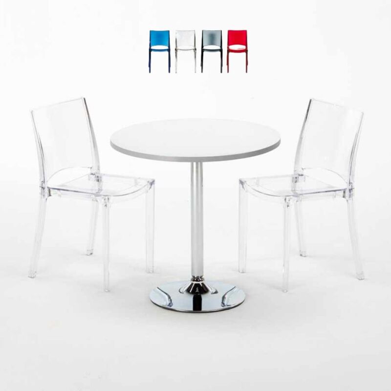 

Grand Soleil - Mesa Redonda Blanca 70x70 cm y Sillas De Colores Transparentes B-Side Spectre | Color: Transparente