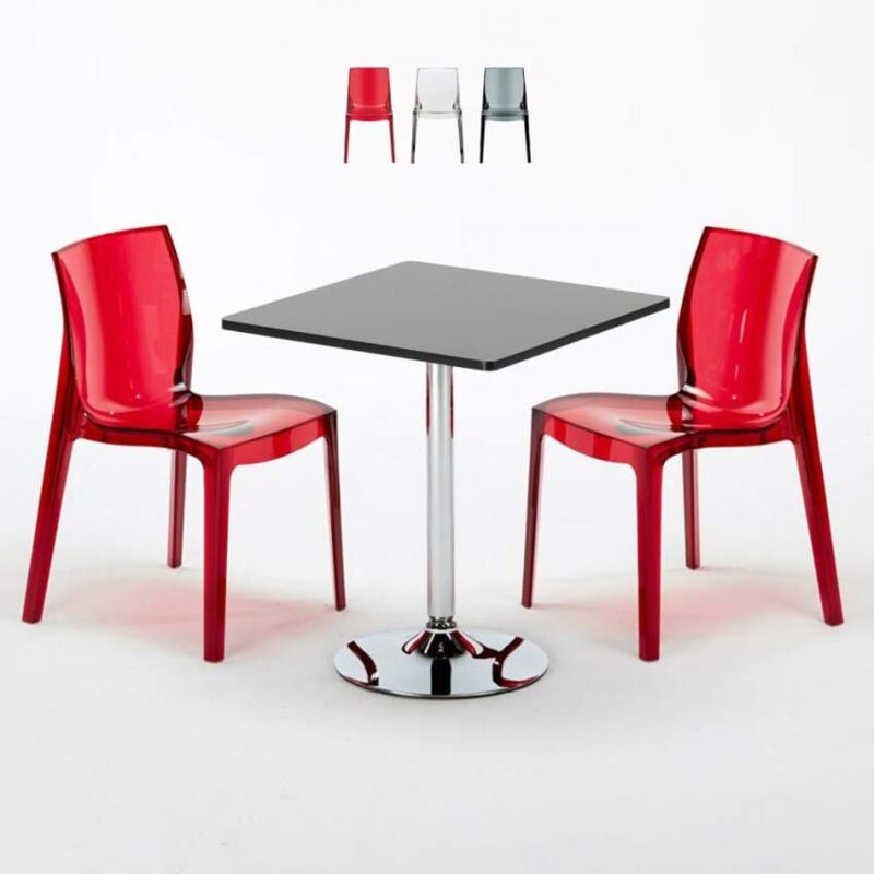 

Grand Soleil - Mesa Cuadrada Negra 70x70 cm y Sillas De Colores Transparentes Femme Fatale Phantom | Color: Rojo Transparente