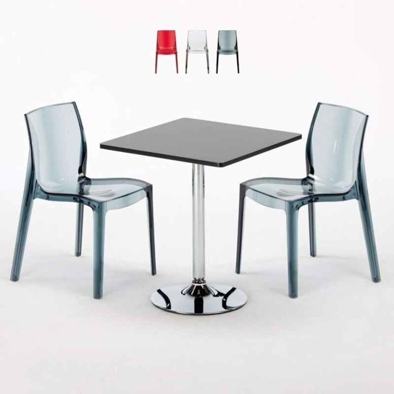 

Mesa Cuadrada Negra 70x70 cm y Sillas De Colores Transparentes Femme Fatale Phantom | Transparente Antracita Negro
