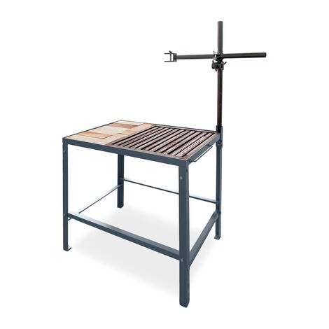 Mesa robusta con soporte de ladrillos de chamota y ángulo de acero KEMPER