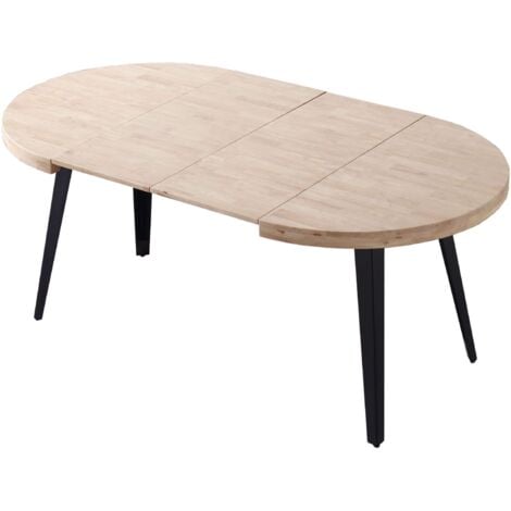 Mesa Salón Comedor Redonda Extensible Bali Color Roble Nordish y Negro 76x100-180x100 cm