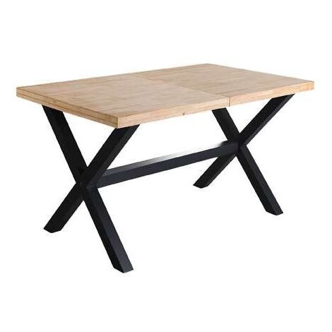 Mesa salon extensible X-Loft acabado roble nordish/negro, 76cm(alto) 140-180-220cm(ancho) 90cm(largo)