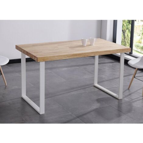 Mesa salón fija natural roble nordish estructura blanca 140 cm(ancho) 80 cm(largo) 76,5 cm (alto)