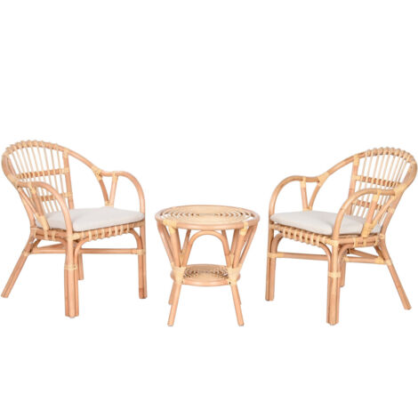 Mesa Set 3 Ratan 50X50X50 Y 2 Sillones Con Cojin