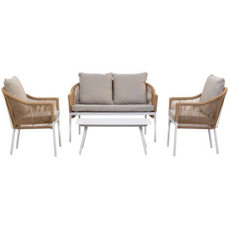 Mesa, sofa y 2 sillones beige 90x50x40, 58x65x84, 117x65x84